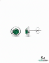 Natural Emerald Stud Earrings – Round Emerald Minimal Swirl Design