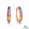 Princess cut Rainbow Sapphire Hoop Earrings in 18K Gold Channel-Set Hoop Earrings