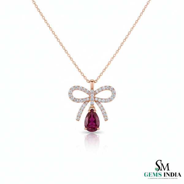 Chic Bow-Inspired Pear Ruby & Diamond Pendant in 14k gold Elegant Fine Jewelry
