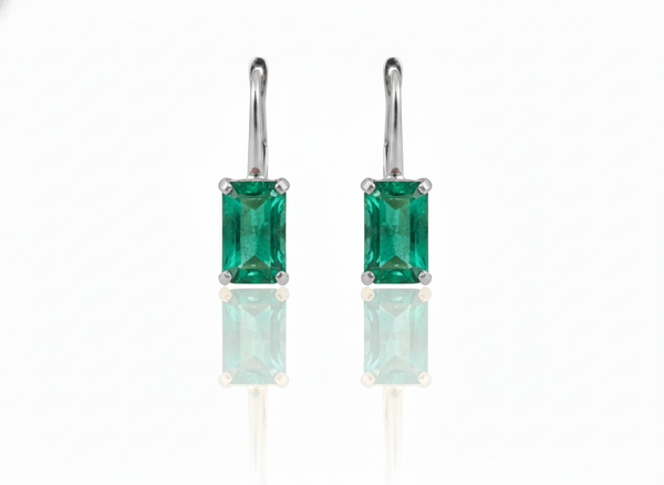 3 carats Emerald cut natural emerald stud earrings Rectangular Gemstone Drops