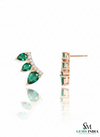 Pear Shape Emerald & Diamond Curved Bar Stud Earrings