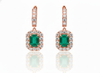 8 carat Vintage Style Natural Emerald-Cut Emerald Earrings with Diamond Halo Drop Earrings in 14K White Gold