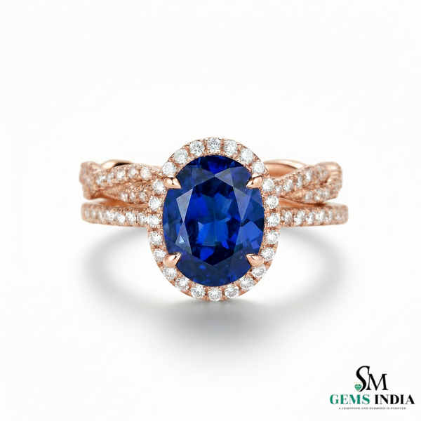 Vintage Style Designer Oval Blue Sapphire Diamond Ring