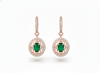2 carat Natural Emerald Oval 14k Gold Dangle Earrings with Diamond Halo