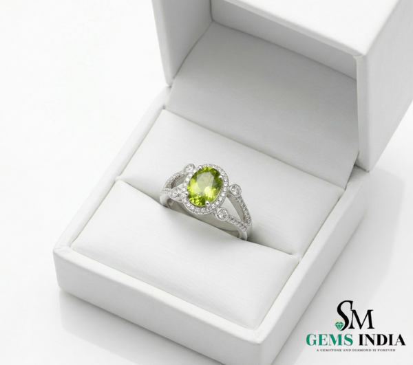 Oval Peridot Statement Ring with Diamond Detailing - Gift For Her