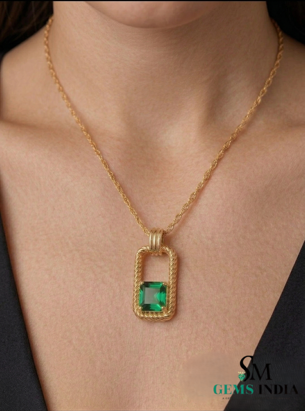 Octagon Emerald Green Gemstone Pendant For Woman - Gift for Her