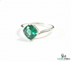 Cushion Cut Emerald Engagement Ring in Solid Gold – Minimalist Solitaire Ring