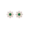 1.60 carat Daisy Flower Stud Earrings in Gold with Natural Emerald-Green Stone