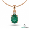 Minimalist Oval Emerald Pendant with Diamond Detail - Green gemstone Jewelry
