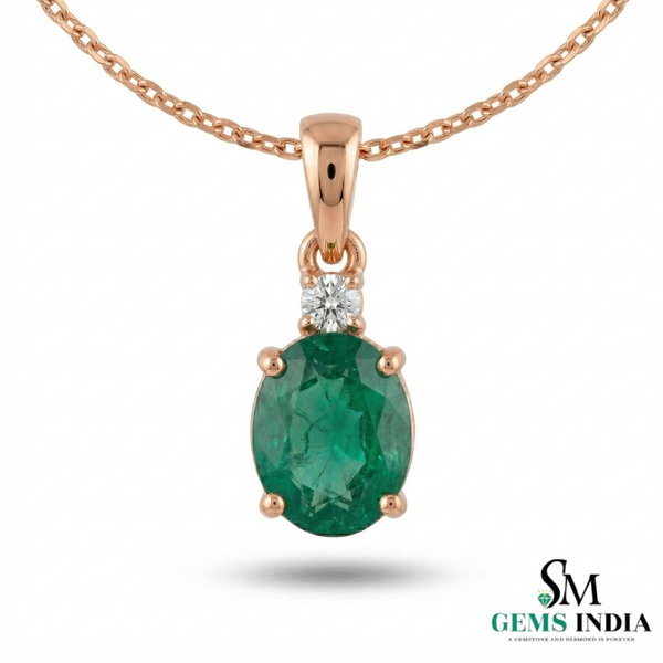 Minimalist Oval Emerald Pendant with Diamond Detail - Green gemstone Jewelry