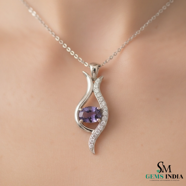 Natural Oval Tanzanite Diamond Accent Gold Pendant - anniversary gift for her