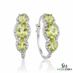 Elegant Oval Peridot & Diamond in 14k and 18kGold Hoop Earrings
