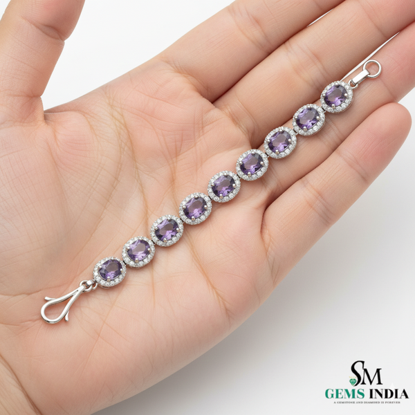 February Birthstone Amethyst and Diamond Halo Bracelet