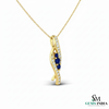 Round Three-Stone Blue Sapphire Diamond Pendant – Elegant Twist Design