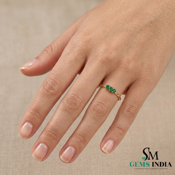 Elegant Three Emerald Ring - Dainty Minimal Silver Stacking Ring