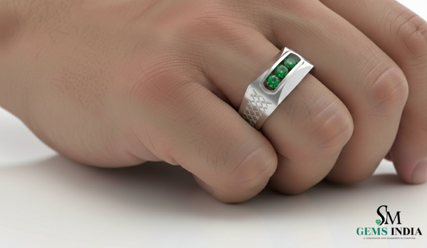 Natural Zambian Emerald Men's Ring: 14k Gold May Birthstone