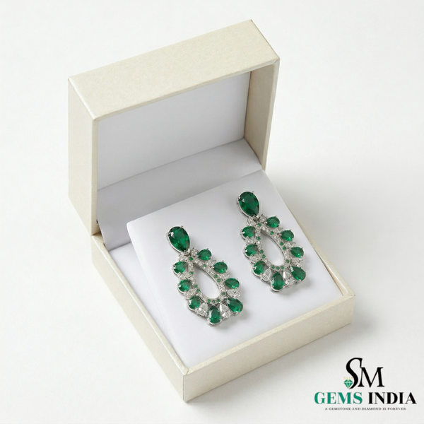 Pear Shape Emerald &; Diamond Drop Earrings in 18k Gold – Statement Jewelry