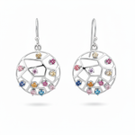 Circle Shape Multicolor Stone Drop Earrings Artistic Openwork Design