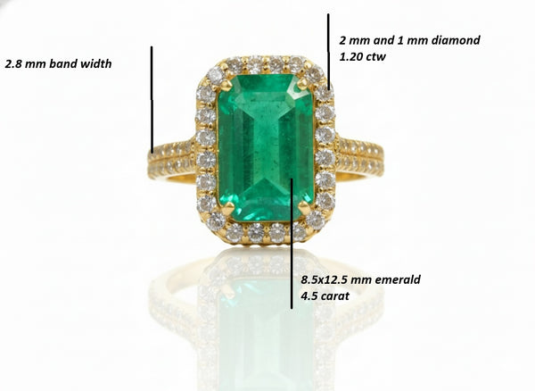 4.50 carat Emerald cut Natural Emerald and Diamond Engagement Ring Unique Gift for her