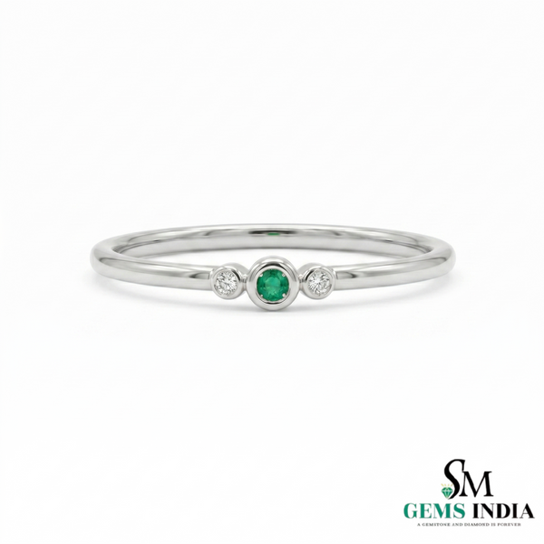 Minimalist Emerald & Diamond Trio Ring in 14K Gold - Gift For Her
