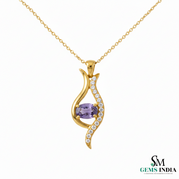 Natural Oval Tanzanite Diamond Accent Gold Pendant - anniversary gift for her