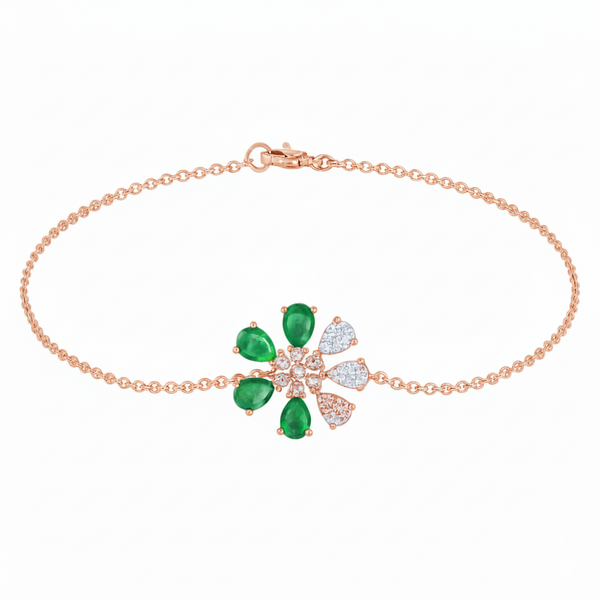 Elegant Emerald & Diamond Floral Bracelet Floral Bracelet for Women