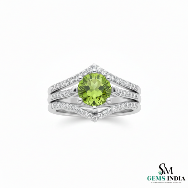 Oval Natural Peridot Diamond Ring with Split Band - August birthstone