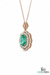 Natural Oval Emerald Diamond Halo Pendant - Fine Emerald Jewelry for Women