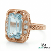 Emerald Cut Aquamarine Halo Ring with Diamond Accents - Vintage Inspired Statement Ring