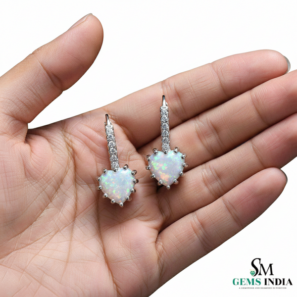 Romantic Heart-Cut Opal Drop Earrings with Diamonds