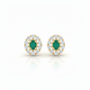 Oval Natural Emerald Stud Earrings 14k Gold Diamond Halo Earrings