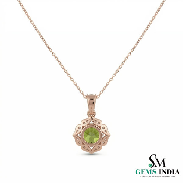 Antique Inspired Peridot Floral Pendant with Diamonds - Elegant Statement Jewelry