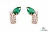Pear Cut Emerald & Diamond Cluster Stud Earrings - Green Gemstone Jewelry