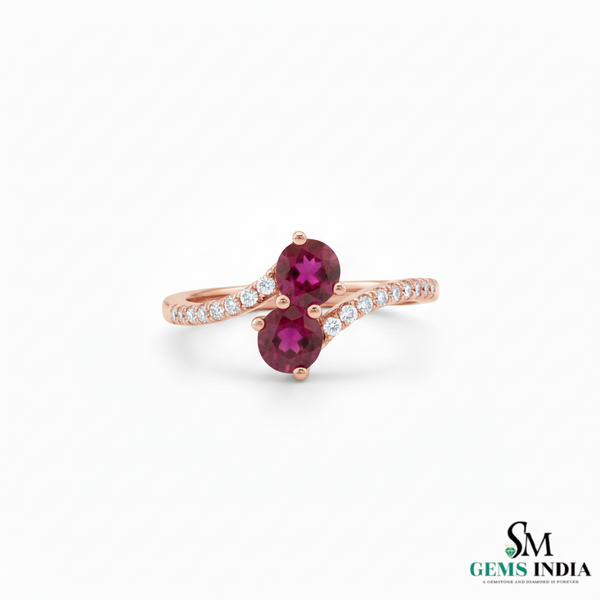 Round cut Natural Ruby Engagement Ring with Diamond Halo in 14k and 18k Gold