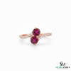 Double Round Ruby Diamond Bypass Ring in 14K Gold -Elegant Gemstone Jewelry