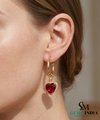 Heart Shaped Ruby Dangle Hoop Earrings with Diamond Halo - Romantic Jewelry For Her
