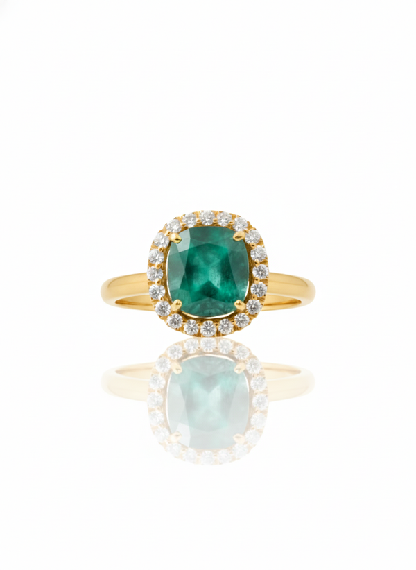 Cushion Cut Natural Emerald 2 carat Engagement Ring in 14K Gold Minimalist Fine Jewelry