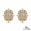 Oval Natural Opal & Diamond Stud Earrings Classic Gold Opal Earrings