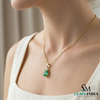 Minimalist Oval Emerald Pendant with Diamond Detail - Green gemstone Jewelry