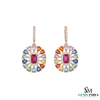 Pear shaped Rainbow Multi-Sapphire Drop Earrings with Pink Tourmaline