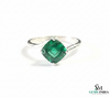 Cushion Cut Emerald Engagement Ring in Solid Gold – Minimalist Solitaire Ring