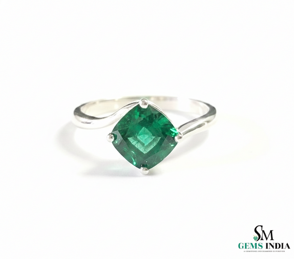 Cushion Cut Emerald Engagement Ring in Solid Gold – Minimalist Solitaire Ring