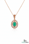Oval Emerald & Diamond Halo Pendant - Vintage Sunburst Emerald Pendant