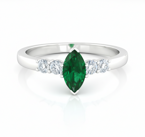 Marquise Cut Emerald and Diamond Ring in 14K Gold Elegant Gemstone Engagement Ring