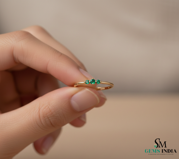 Round Three Emerald Gold Ring – May Birthstone Jewelry