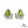 Pear Cut Peridot Stud Earrings with Diamond Halo - Elegant Gold Jewelry