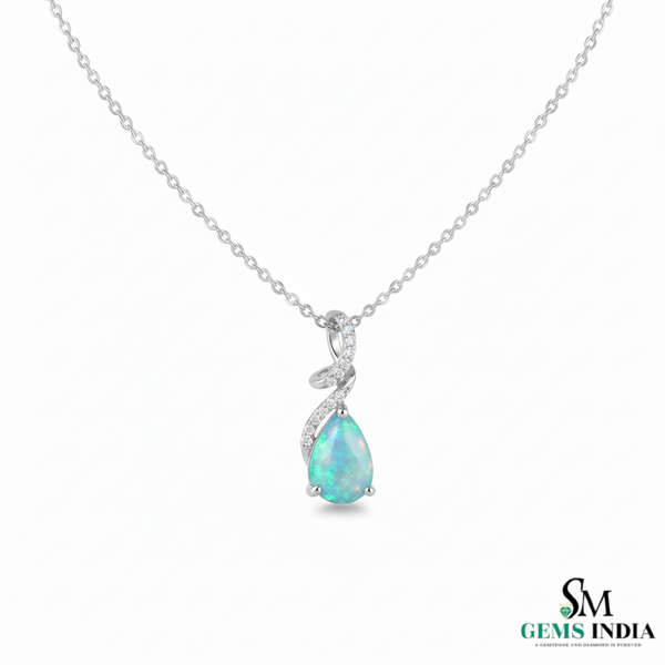 Teardrop Blue Opal Pendant with Diamond Twist – Fine Gold Jewelry