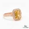 Elegant Emerald Cut Citrine Halo Ring for Women - November birthstone ring