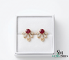 Dainty Round Ruby Flower Earrings Diamond Accent Gold Stud Earrings