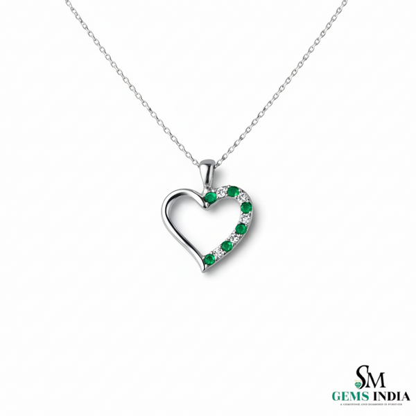 Heart Shape Emerald & Diamond Pendant - Solid Gold Pendant